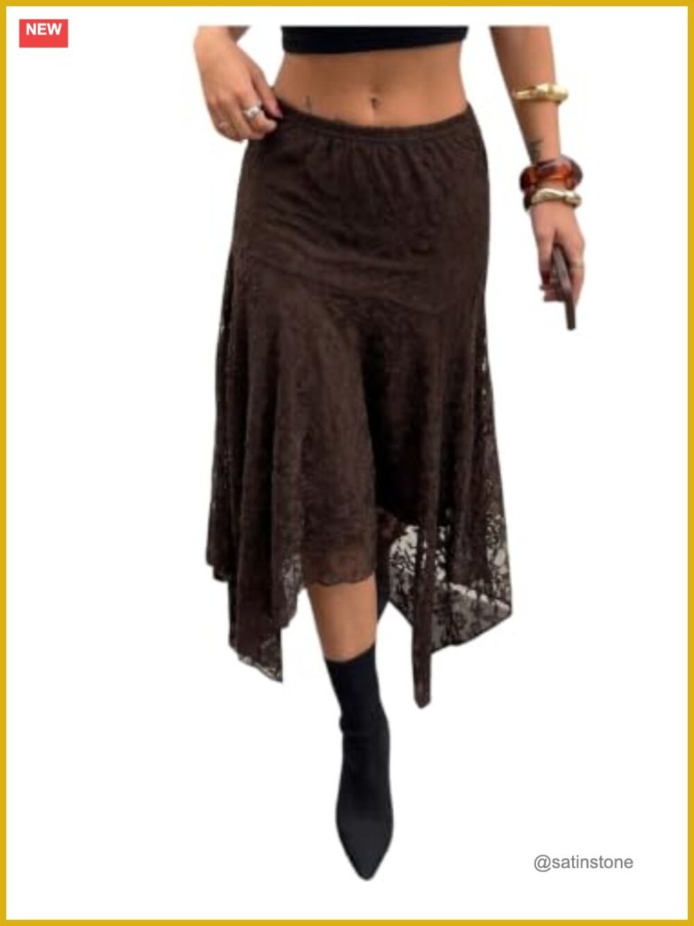 Women's Floral Lace Midi Skirt, Y2K Asymmetrical Low Rise Flowy, 100% Polyester